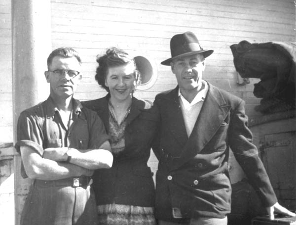 141: l-r Francis Ryan, his wife Eliz Barry, and Paul Martin. (circa 1952)  [courtesy of Elizabeth (Barry) Ryan]